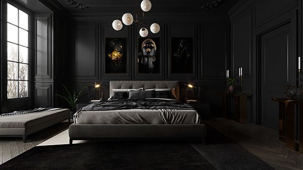 غرفة نوم باللون الأسود